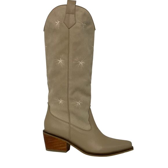 Silvia Cobos Women’s Galaxy Stars Leather Western Boots Cream Size 9 1/2 - Picture 1 of 6